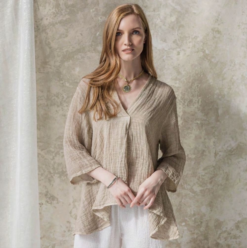 COBBLESTONE LIVING: Italian Linen‎ - Asymmetrical Bell-Sleeve - Abigail Top